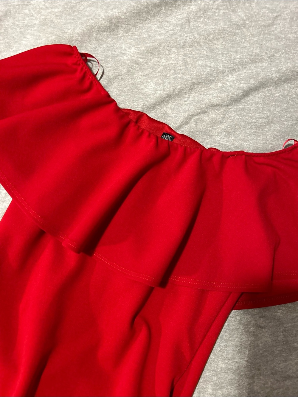 Red Ruffle Off-Shoulder One-Piece Bodysuit - Picture 6 of 6